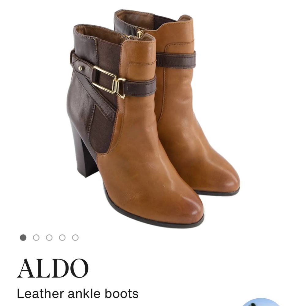 Aldo Color Block Brown 2 Tone Women Leather Block Heel Ankle Bootie Size 9